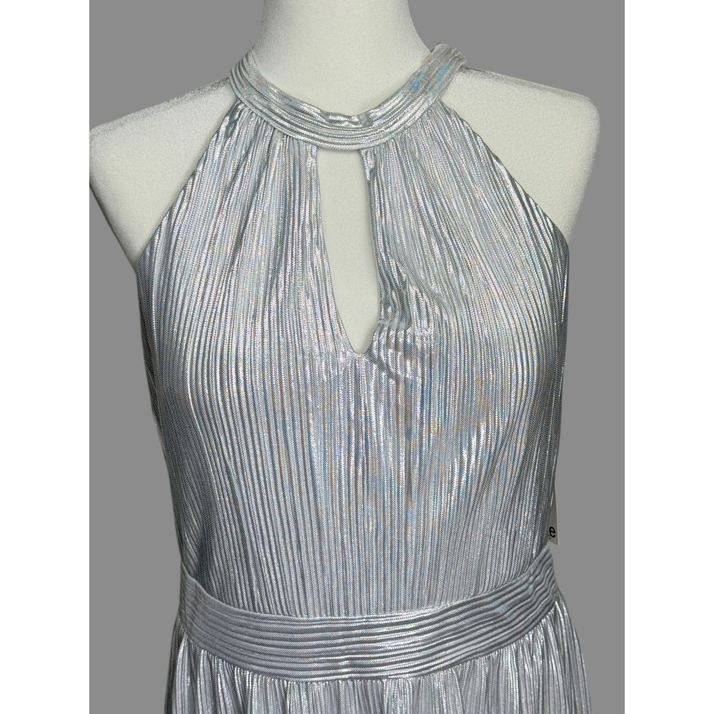 NWT Kensie Silver Metallic Halter Maxi Dress Size 12